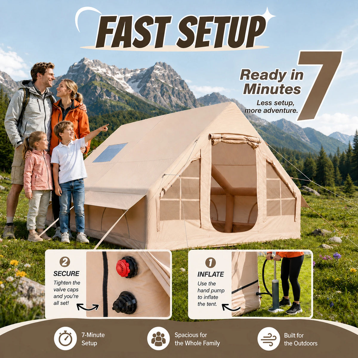 TRIBENEST Inflatable Glamping Tent With Hand Pump And Storage Bag