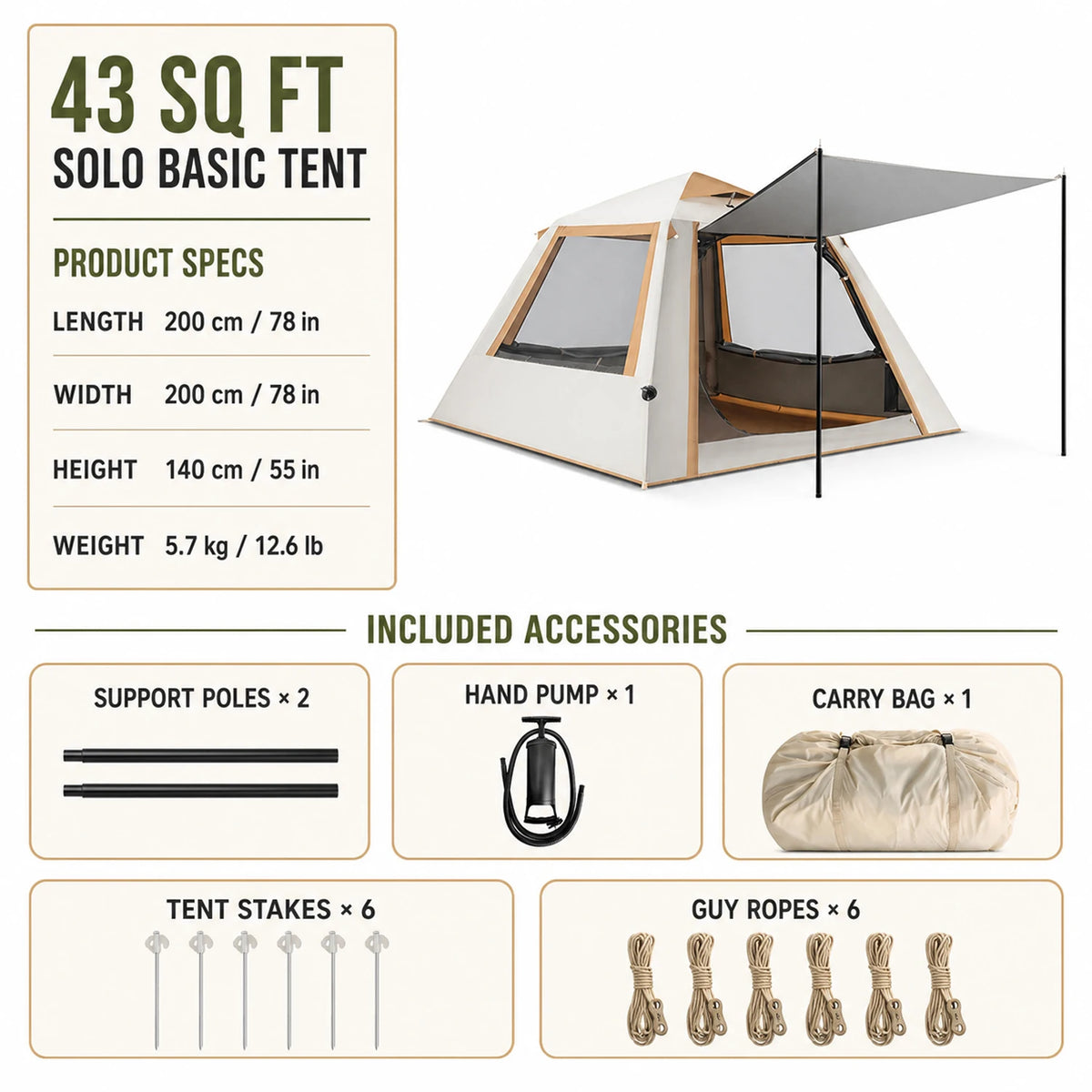 TRIBENEST Inflatable Glamping Tent With Hand Pump And Storage Bag