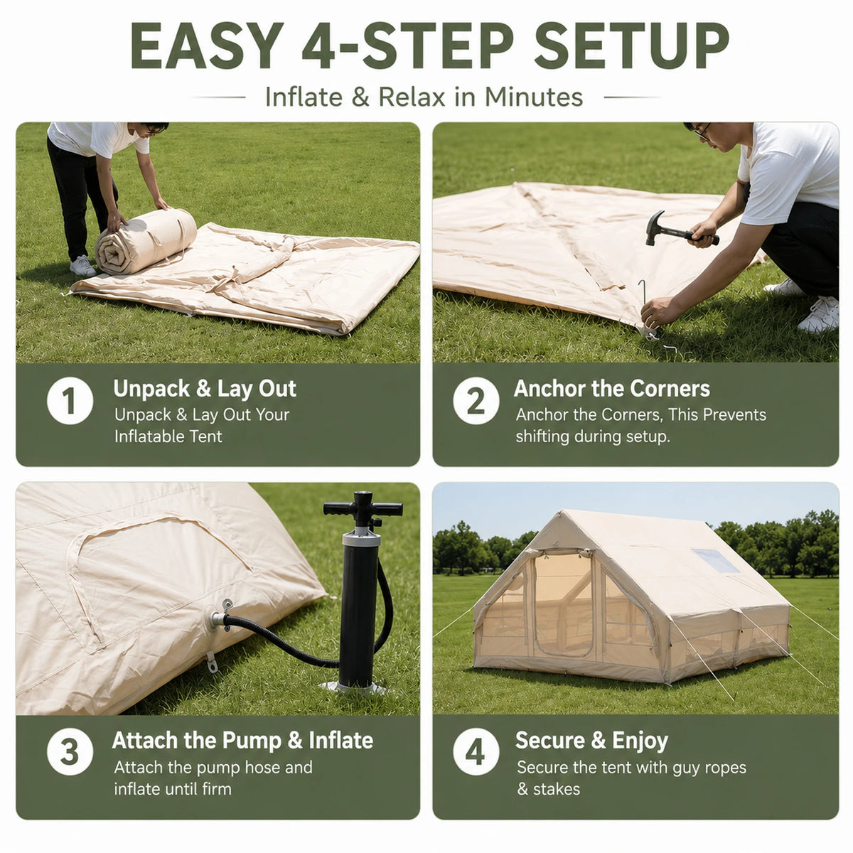 TRIBENEST Inflatable Glamping Tent With Hand Pump And Storage Bag