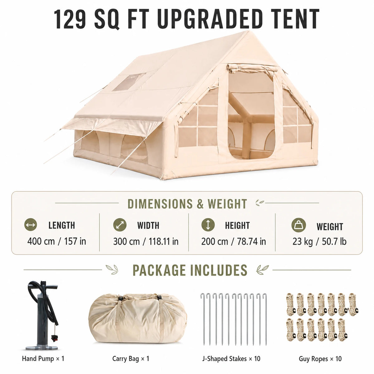 TRIBENEST Inflatable Glamping Tent With Hand Pump And Storage Bag