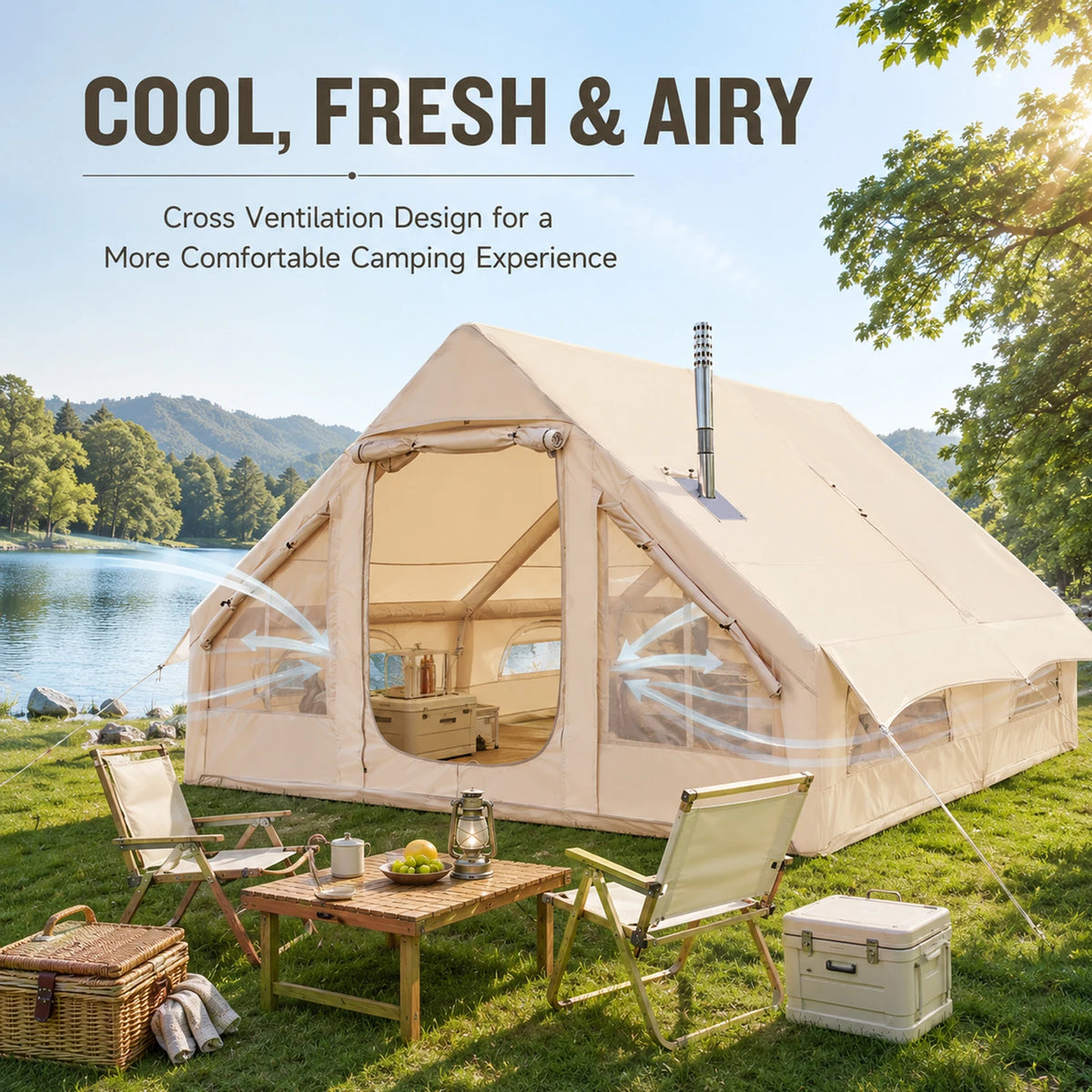 TRIBENEST Inflatable Glamping Tent With Hand Pump And Storage Bag