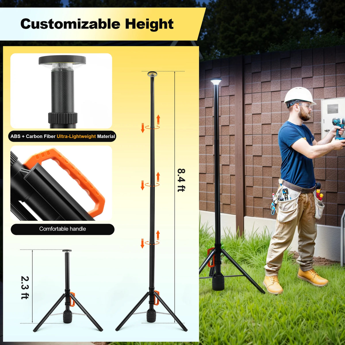 Rechargeable 360 Degree Telescopic LED Work Light With Remote Control