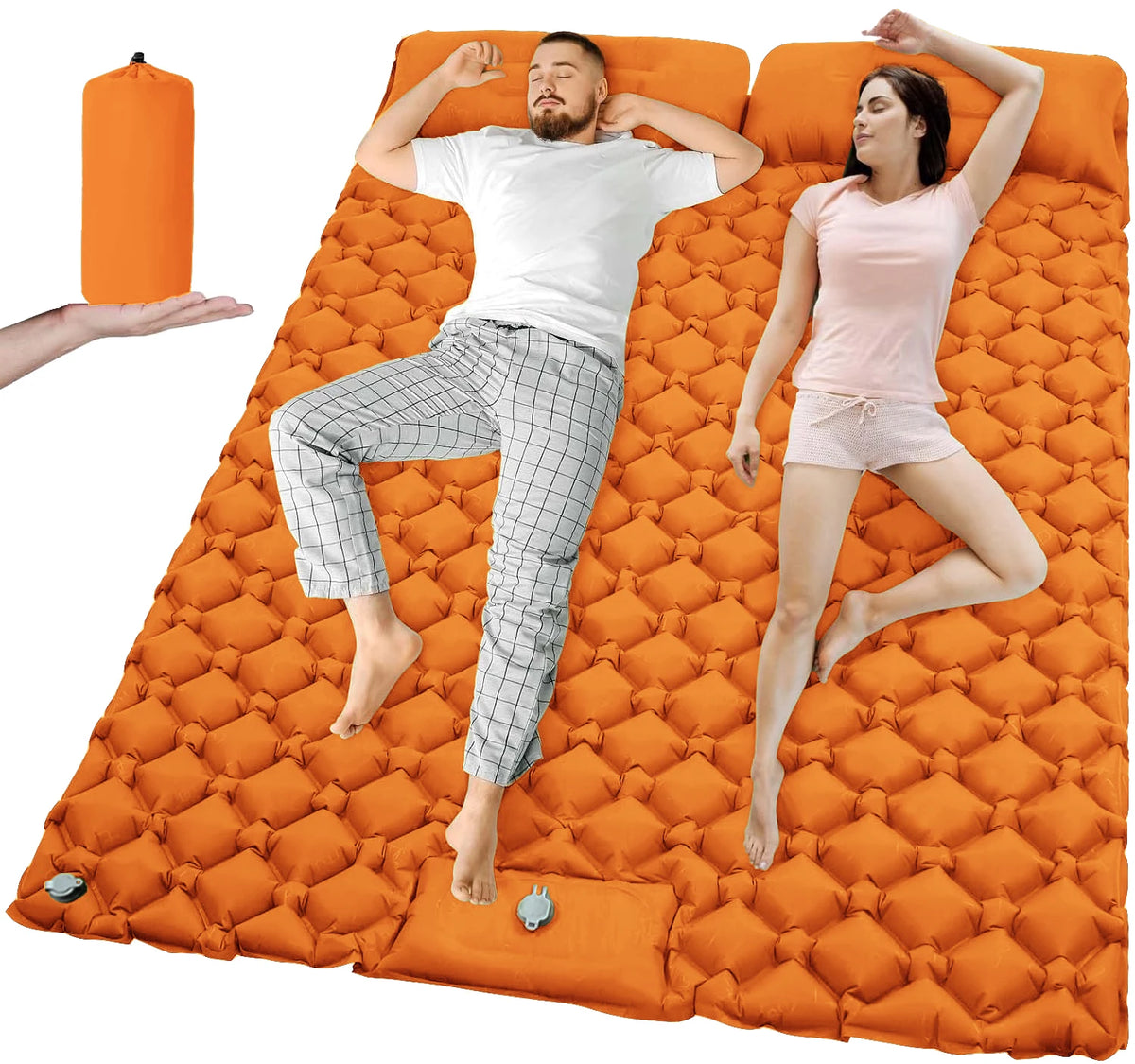 Outdoor Camping Double Inflatable Mattress With Built In Pump