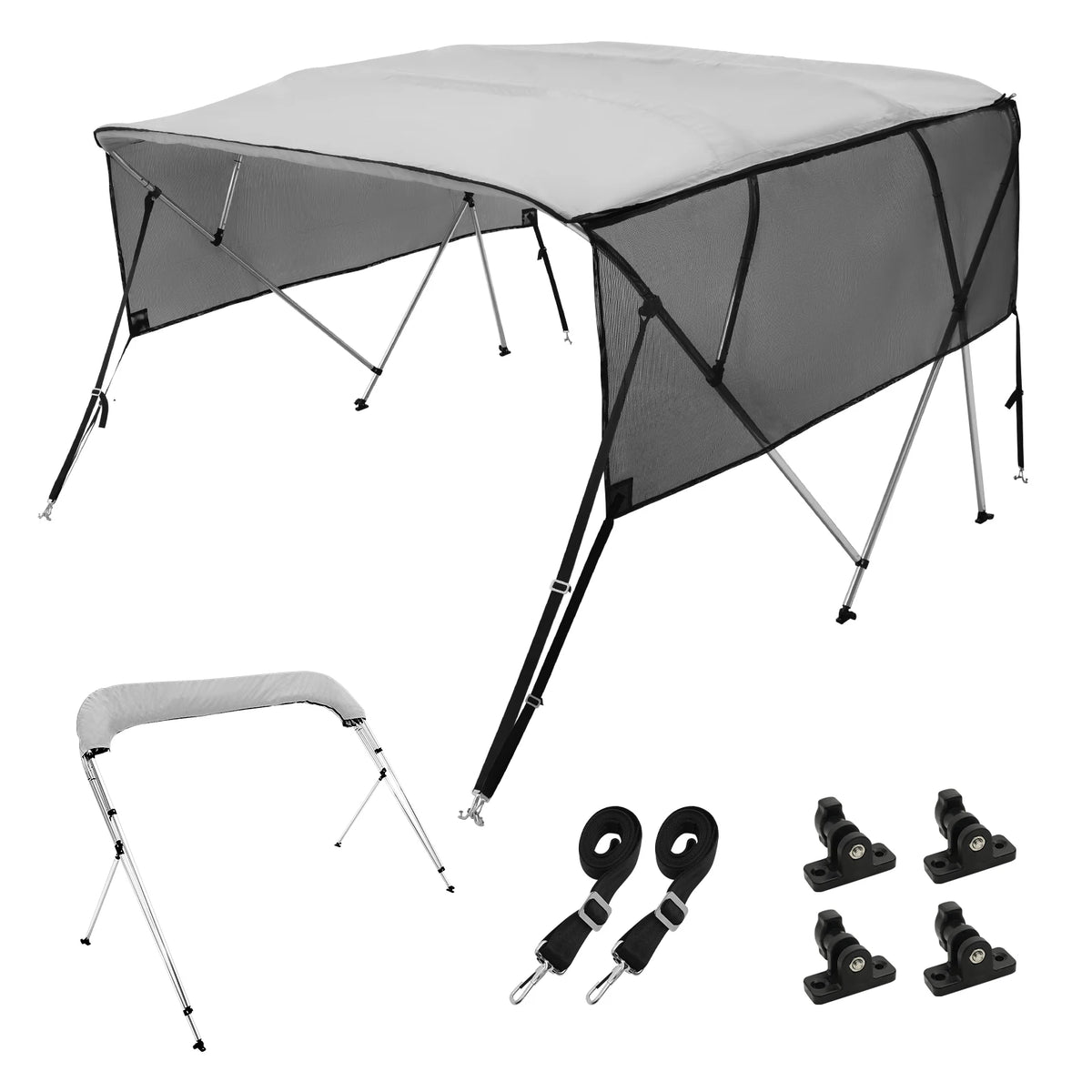 SucceBuy Four Bow Boat Bimini Cover With Removable Mesh Sidewalls