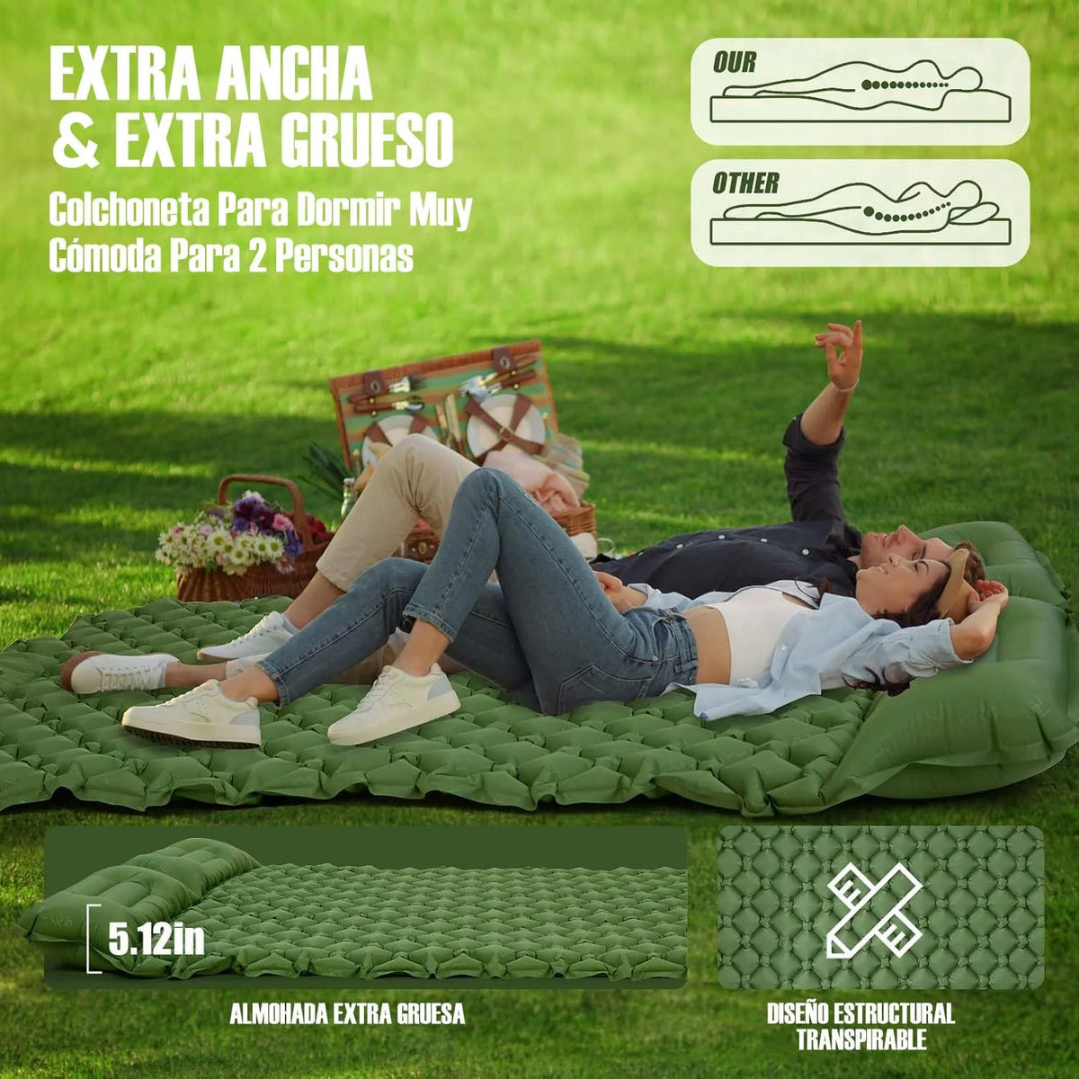Outdoor Camping Double Inflatable Mattress With Built In Pump