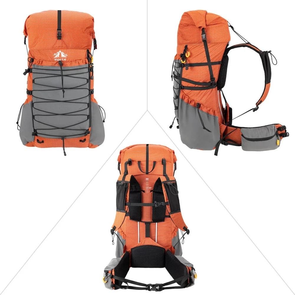 Night Cat Internal Frame Roll Top Hiking Backpack Rain Cover