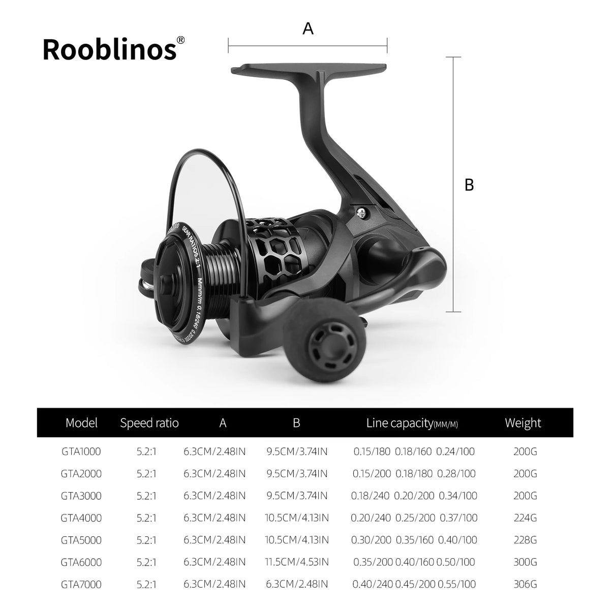 Rooblinos GTA3 Metal Spinning Fishing Reel for Freshwater and Sea