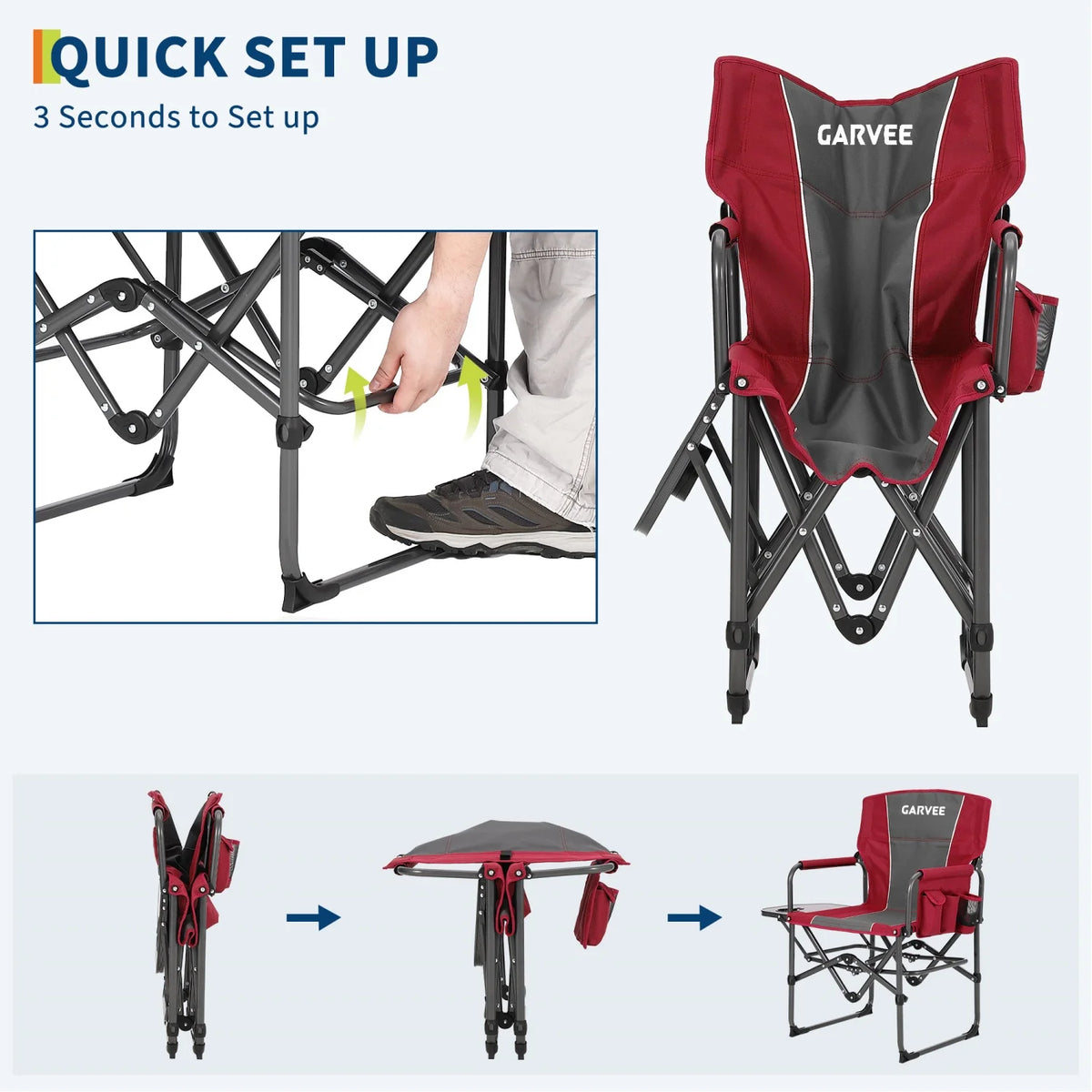 HiMISS Heavy Duty 400Lbs Folding Directors Chair For Adults Camping