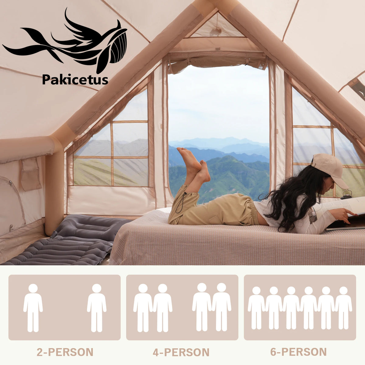 Pakicetus Inflatable Camping Tent With Stove Space And Roof Window