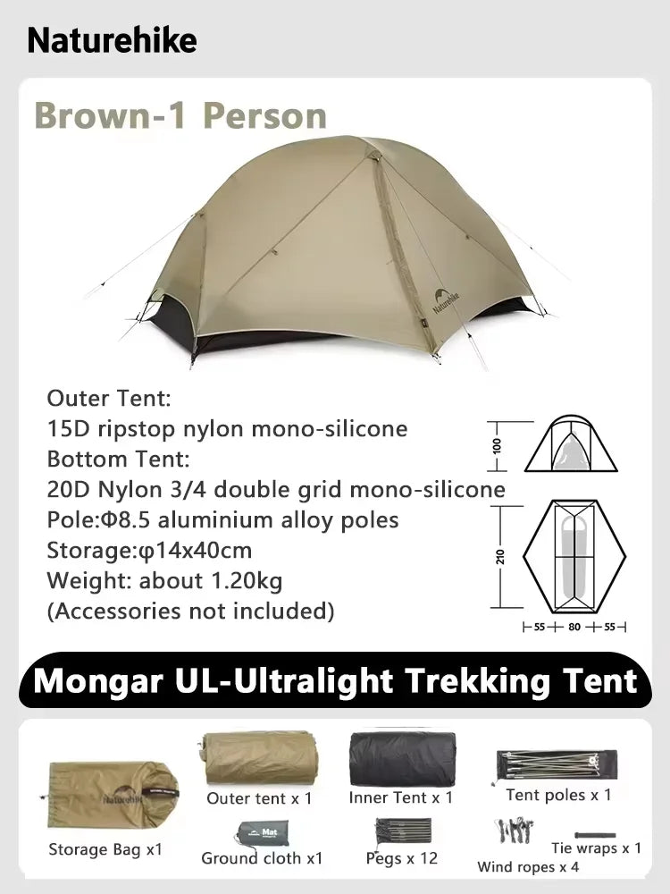 Naturehike Mongar Ultralight Backpacking Tent Waterproof Two Person Shelter