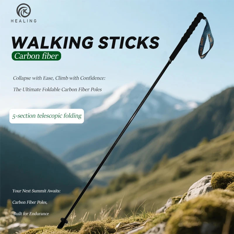 OKHEALING Carbon Fiber Collapsible Trekking Poles For Hiking