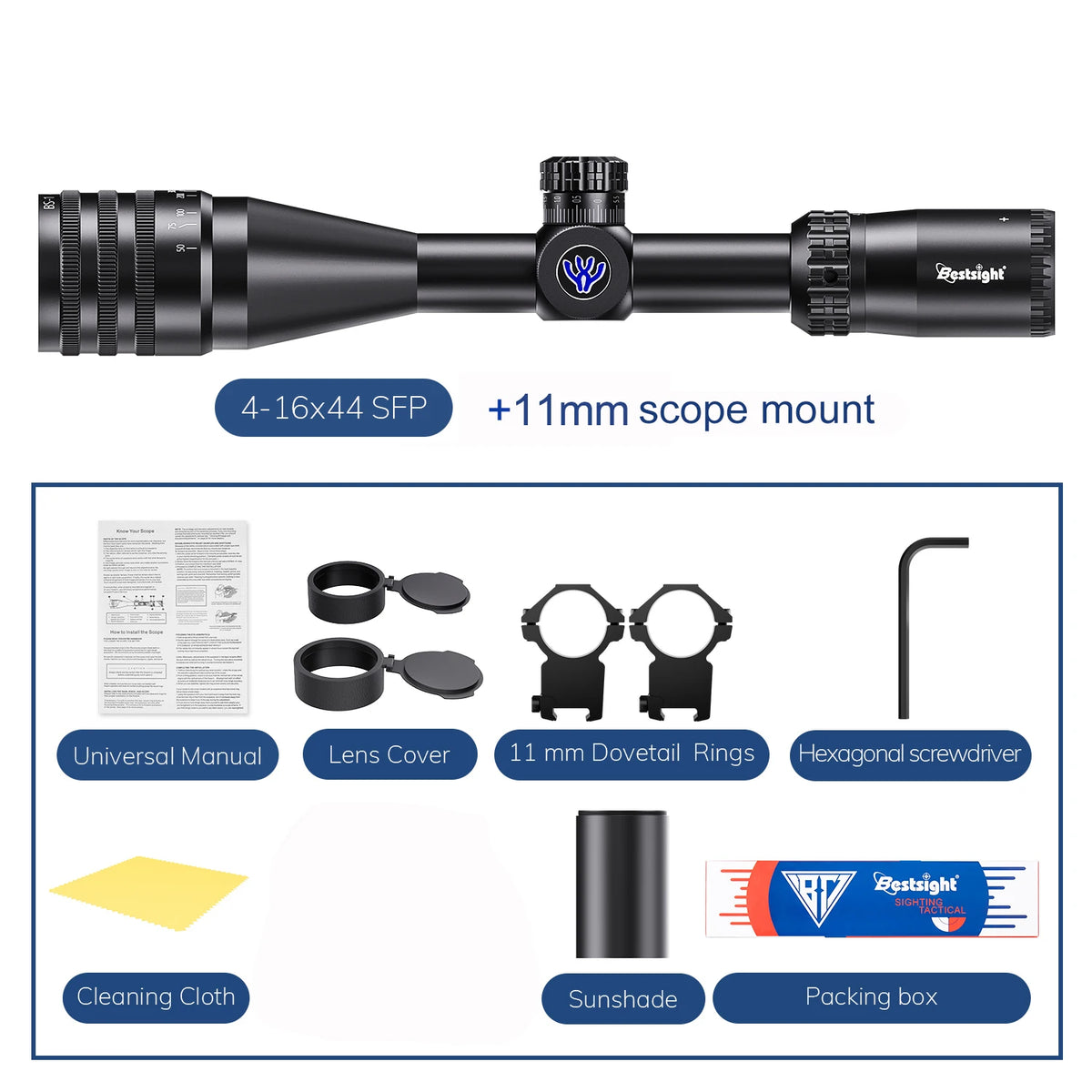 Bestsight 4x16 Tactical Rifle Scope Illuminated Elite Hunter Optics