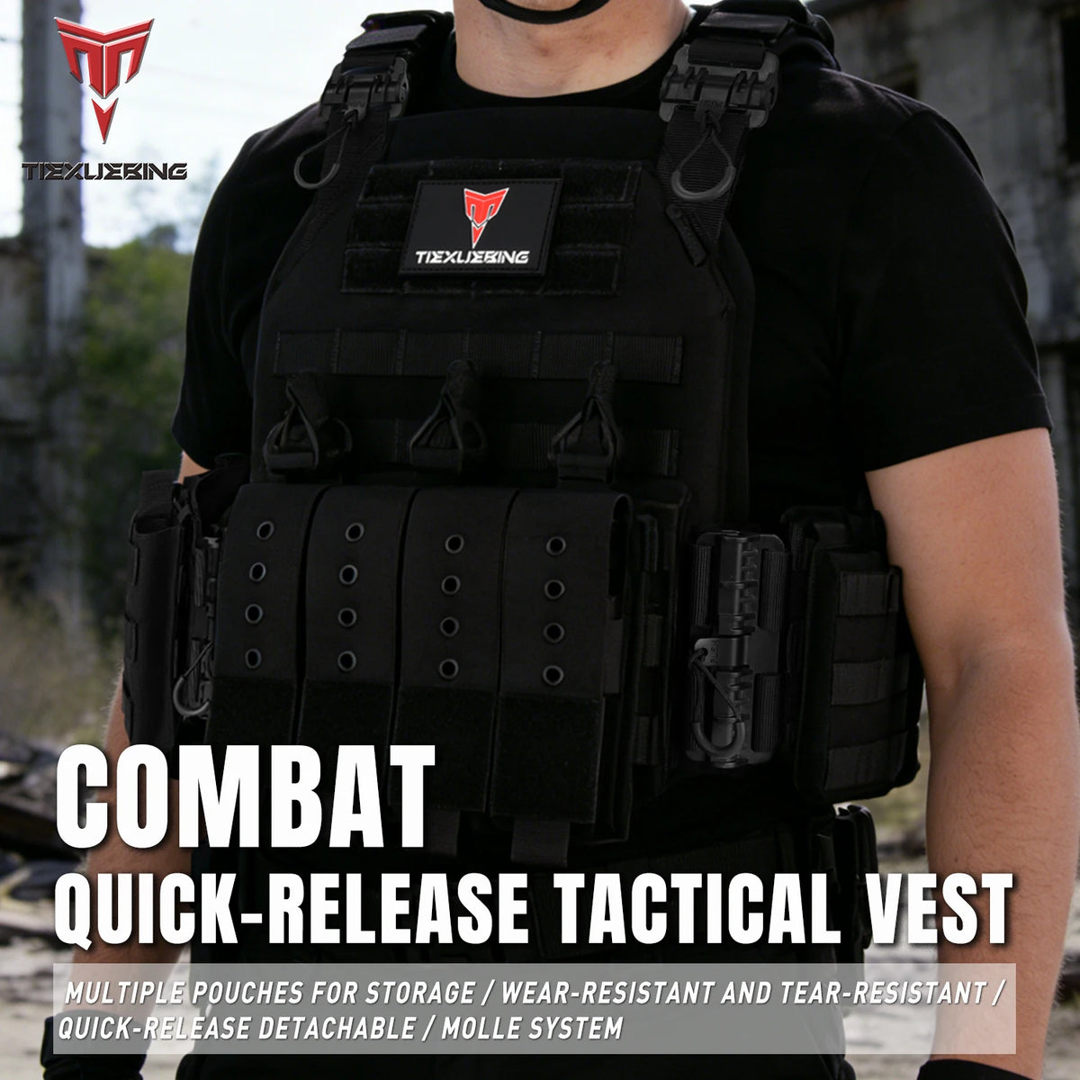 Tiexuebing Tactical Plate Carrier Vest With Adjustable Molle System