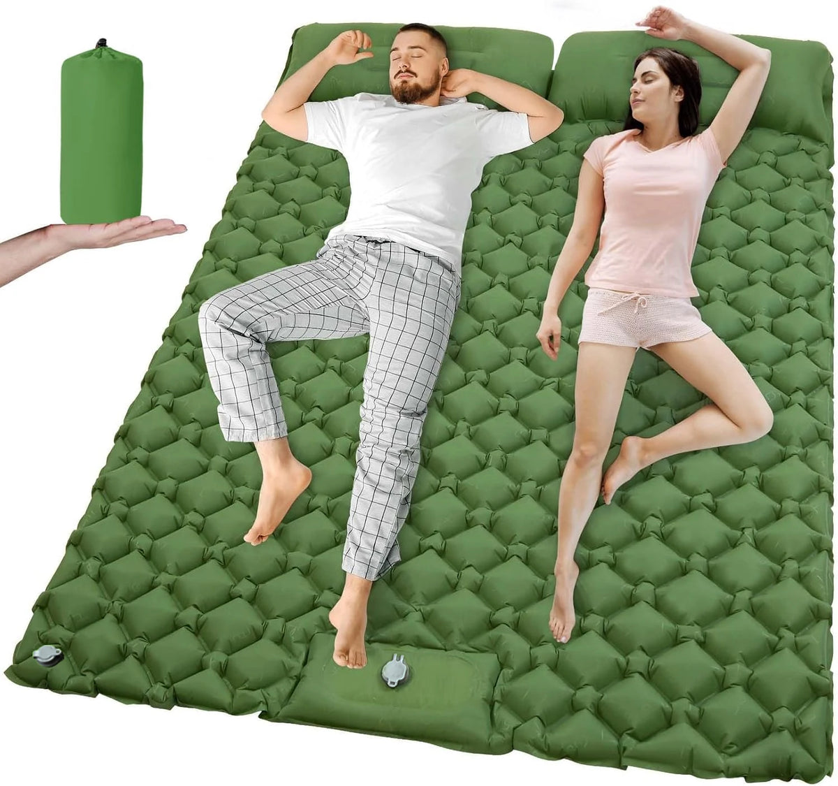 Outdoor Camping Double Inflatable Mattress With Built In Pump