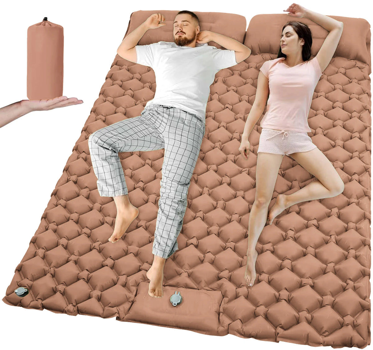 Outdoor Camping Double Inflatable Mattress With Built In Pump