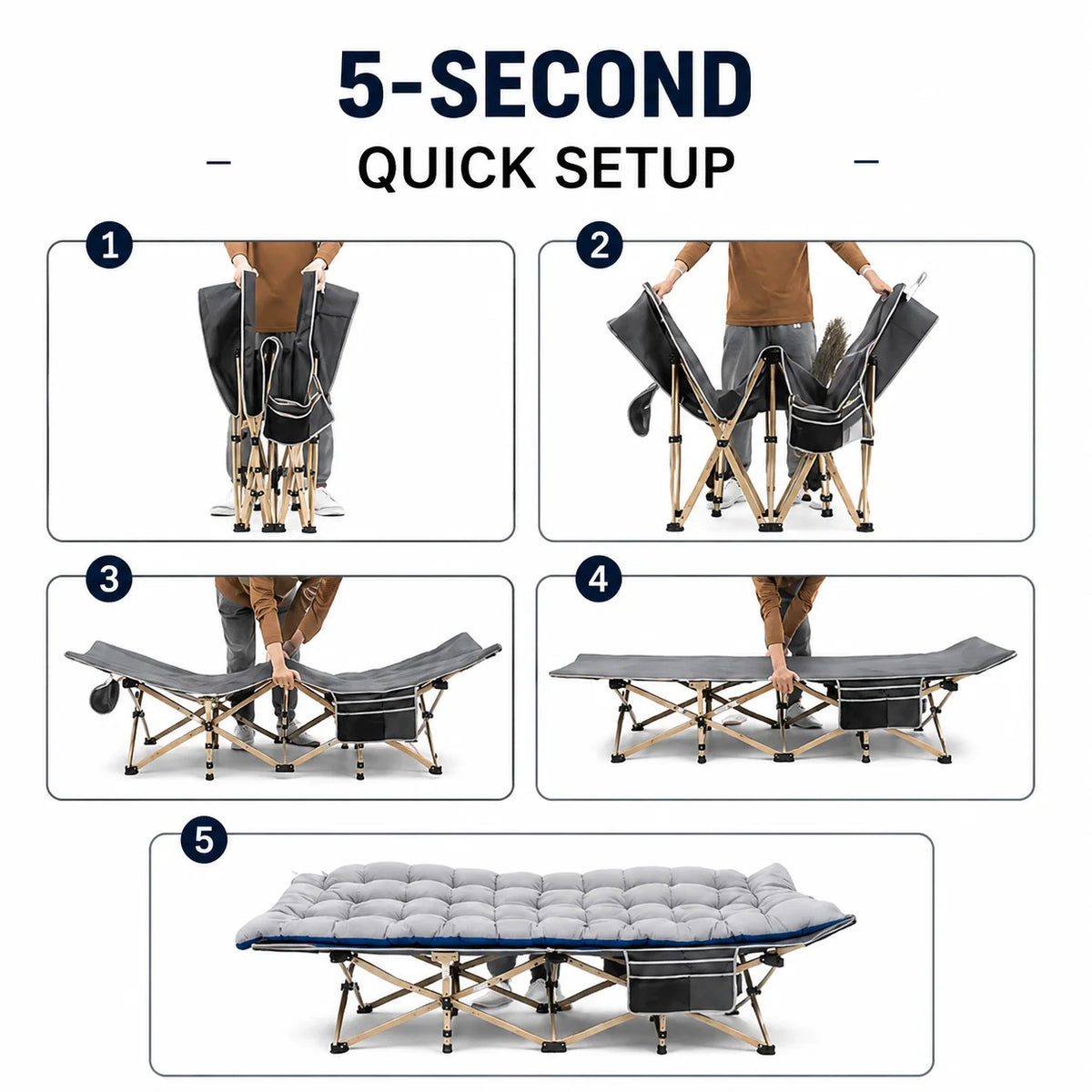 Portable Folding Camping Cot With Thick Mattress And Steel Frame