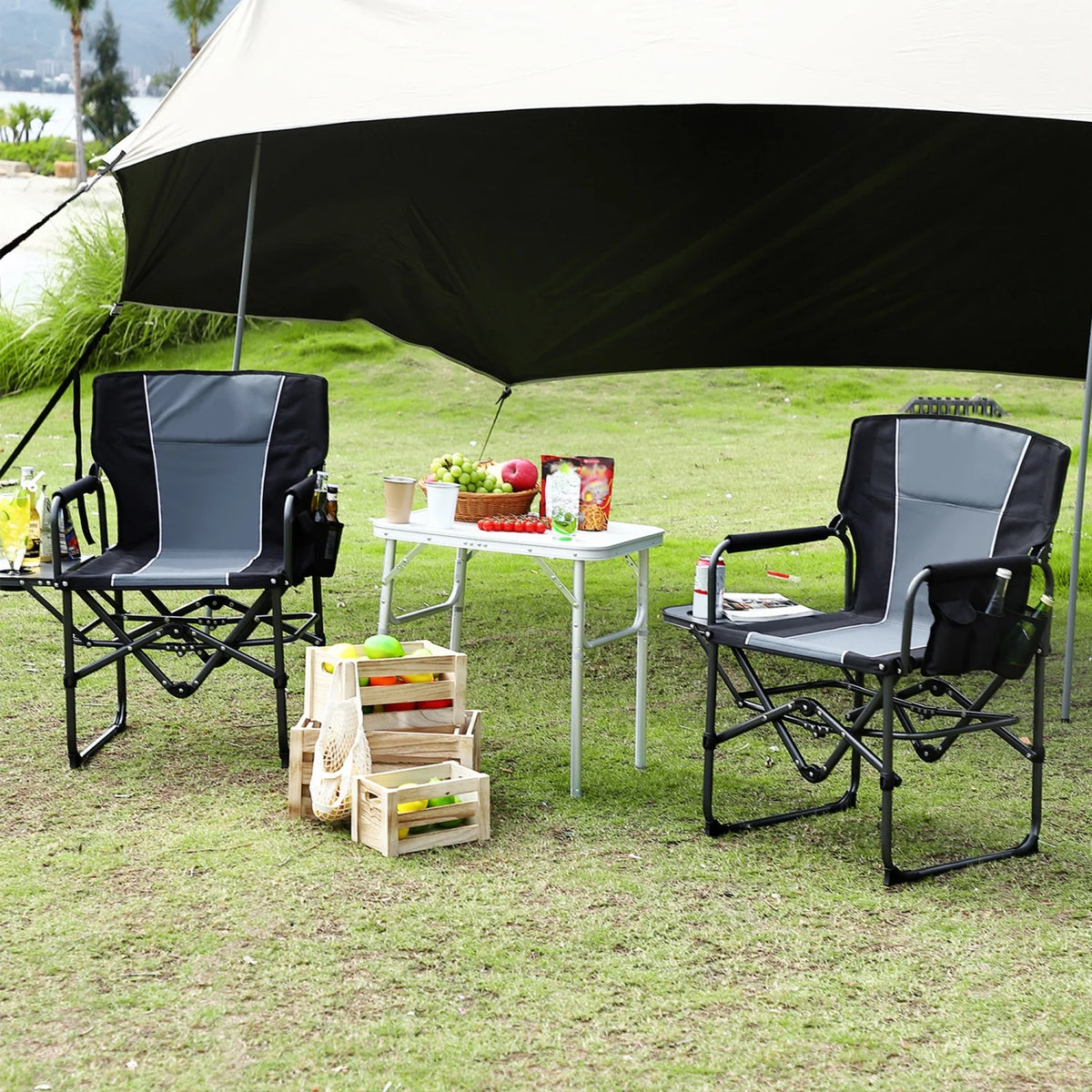 HiMISS Heavy Duty 400Lbs Folding Directors Chair For Adults Camping