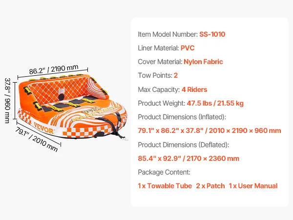 SucceBuy Inflatable Towable Tube For Boating Water Sports Adventures