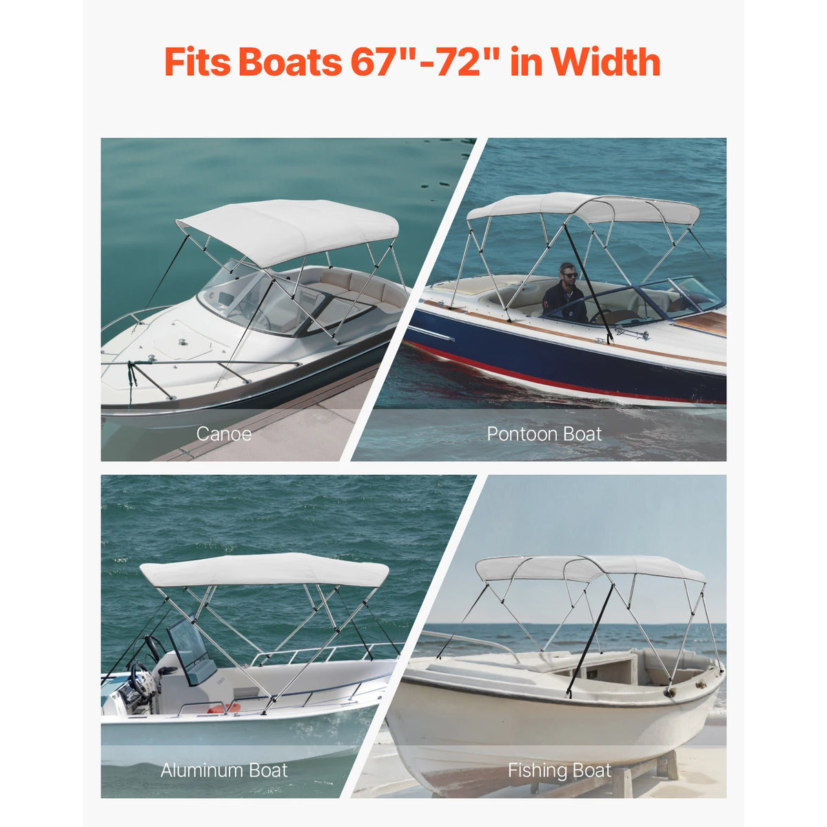 SucceBuy 4 Bow Boat Bimini Top With Aluminum Frame