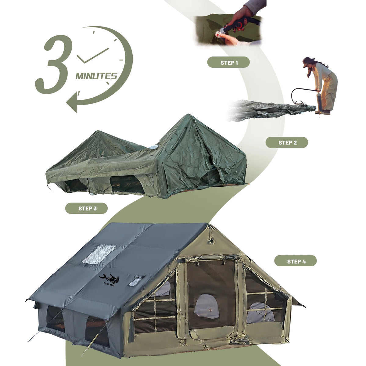 PAKICETUS Inflatable Camping Tent With Air Pump Outdoor Shelter