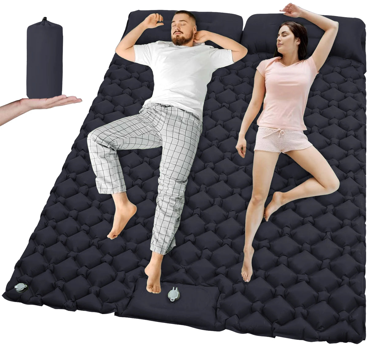 Outdoor Camping Double Inflatable Mattress With Built In Pump