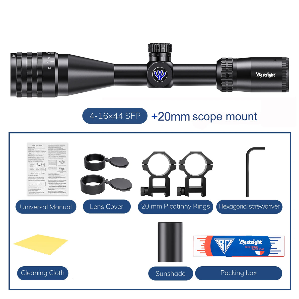 Bestsight 4x16 Tactical Rifle Scope Illuminated Elite Hunter Optics