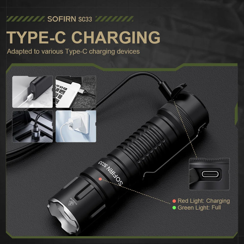Sofirn SC33 XHP70 LED Tactical Rechargeable Outdoor Flashlight