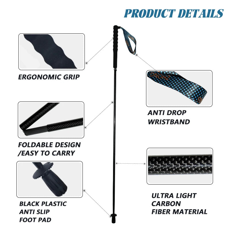 OKHEALING Carbon Fiber Collapsible Trekking Poles For Hiking