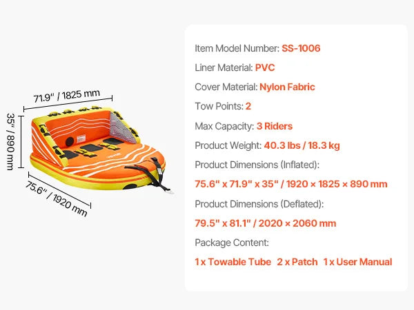 SucceBuy Inflatable Towable Tube For Boating Water Sports Adventures