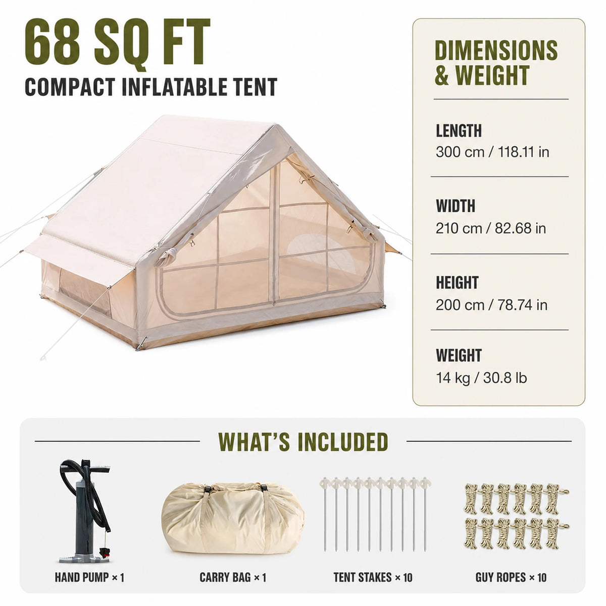 TRIBENEST Inflatable Glamping Tent With Hand Pump And Storage Bag