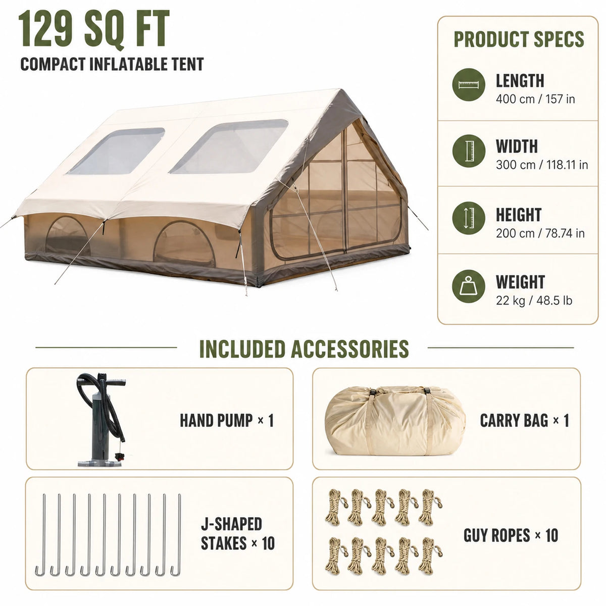 TRIBENEST Inflatable Glamping Tent With Hand Pump And Storage Bag