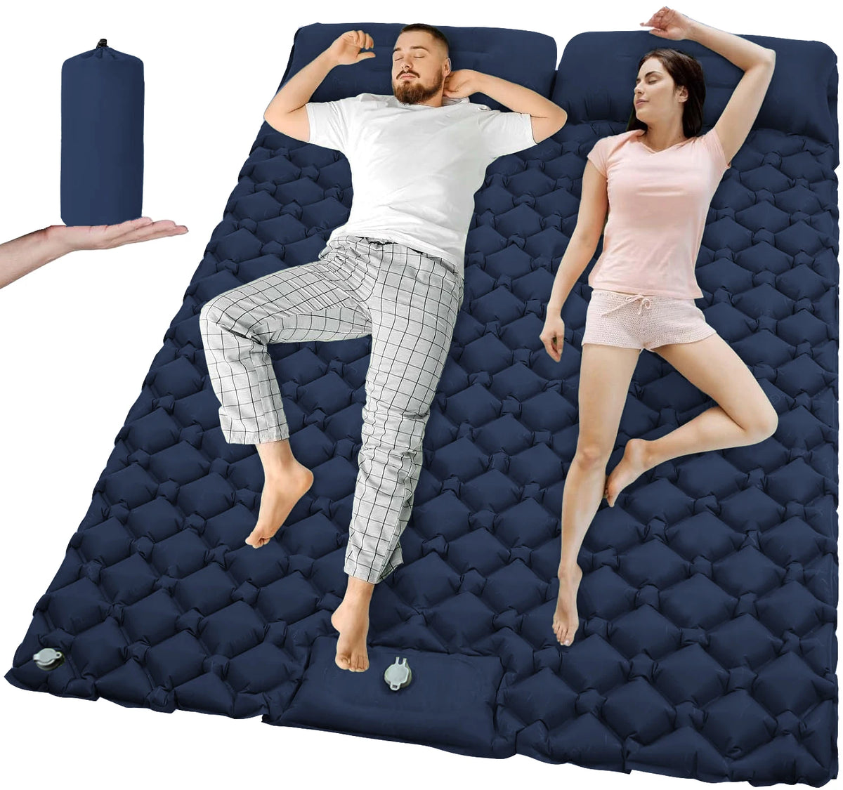 Outdoor Camping Double Inflatable Mattress With Built In Pump