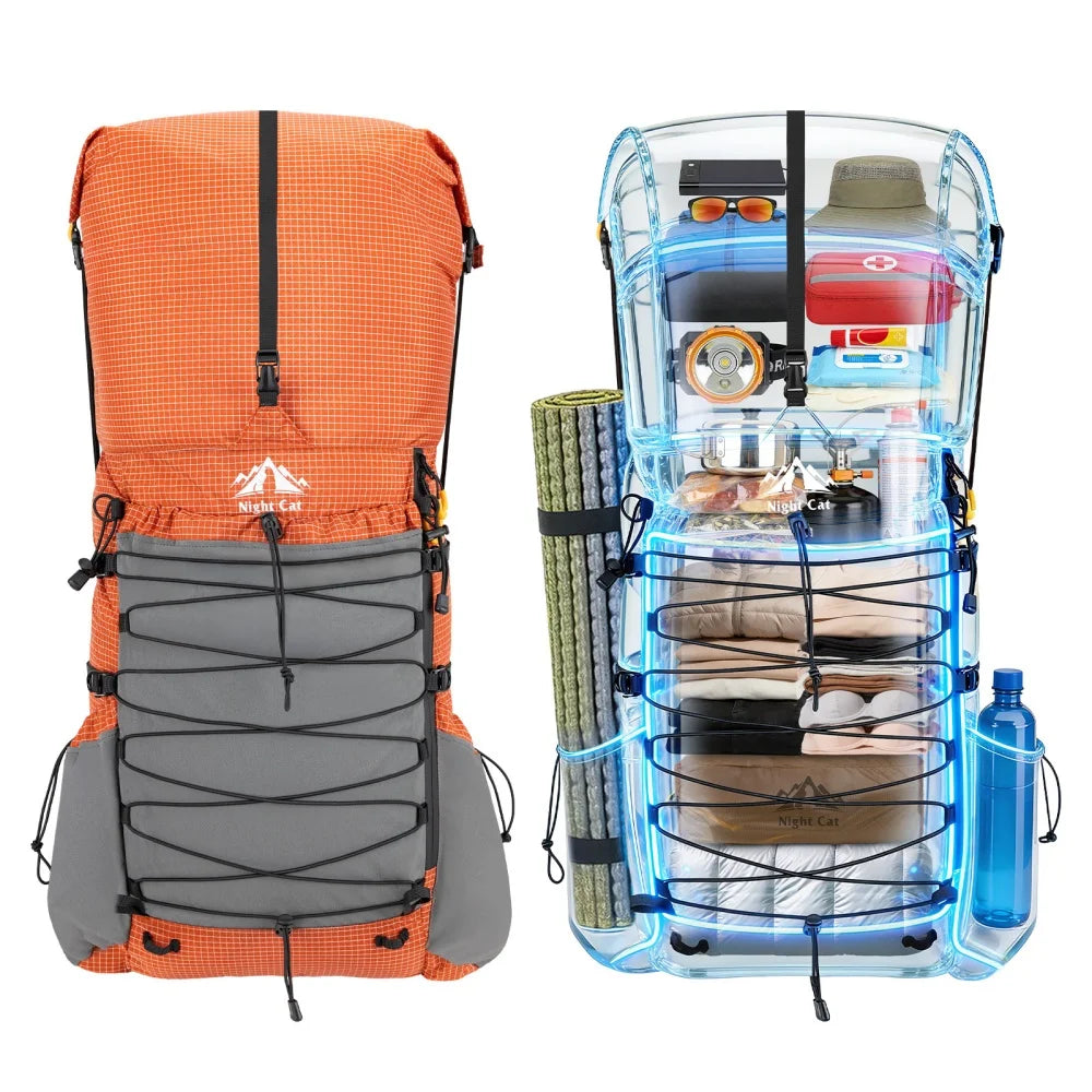 Night Cat Internal Frame Roll Top Hiking Backpack Rain Cover