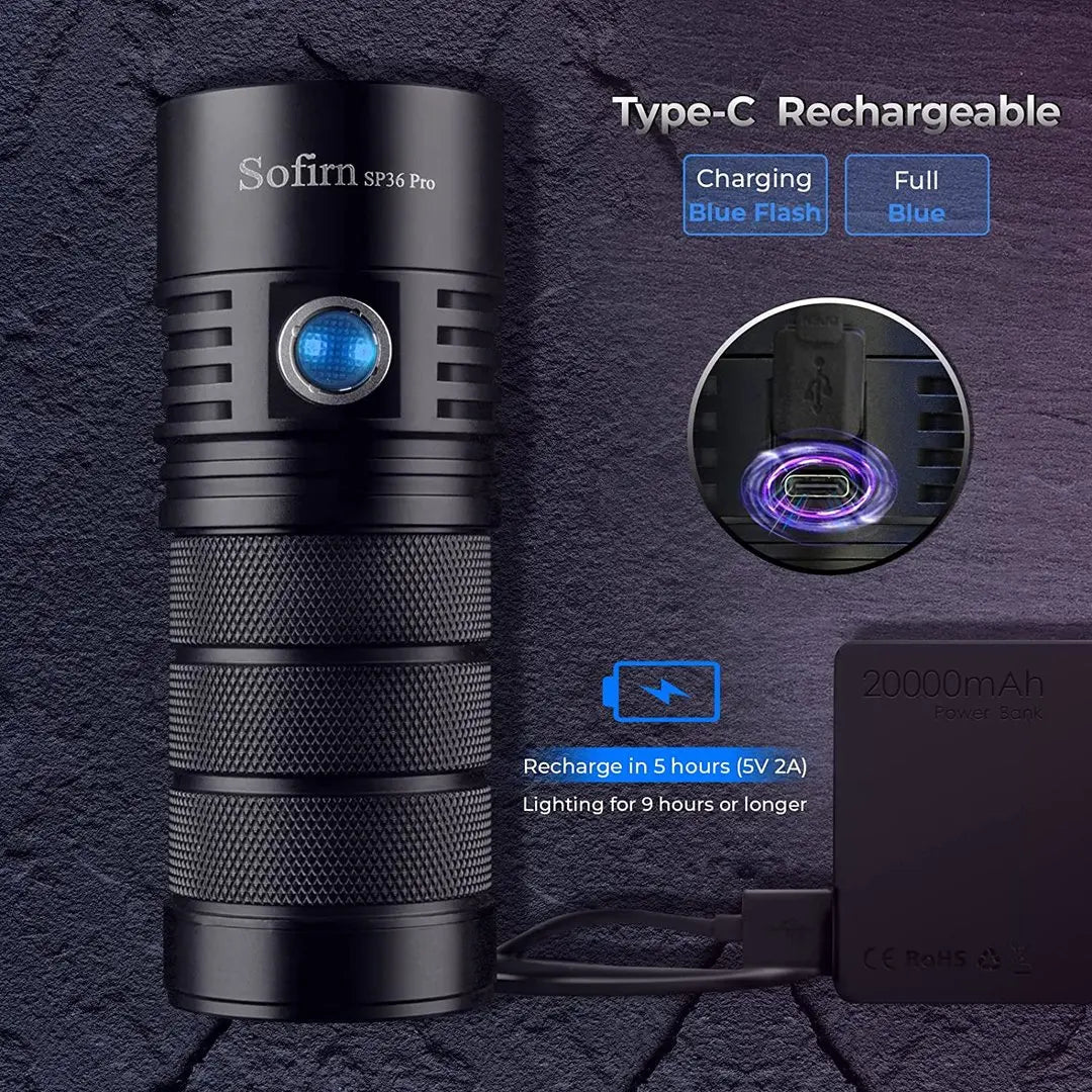 Sofirn SP36 Pro 8000 Lumens USB Rechargeable LED Flashlight