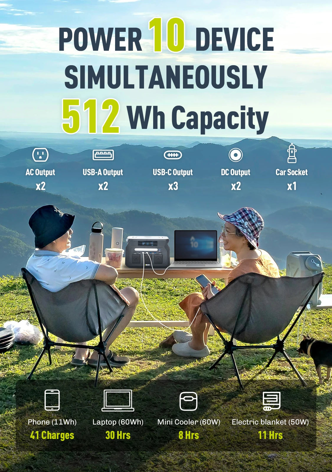 IEE 800W 512Wh LiFePO4 Silent Generator Solar Camping Home