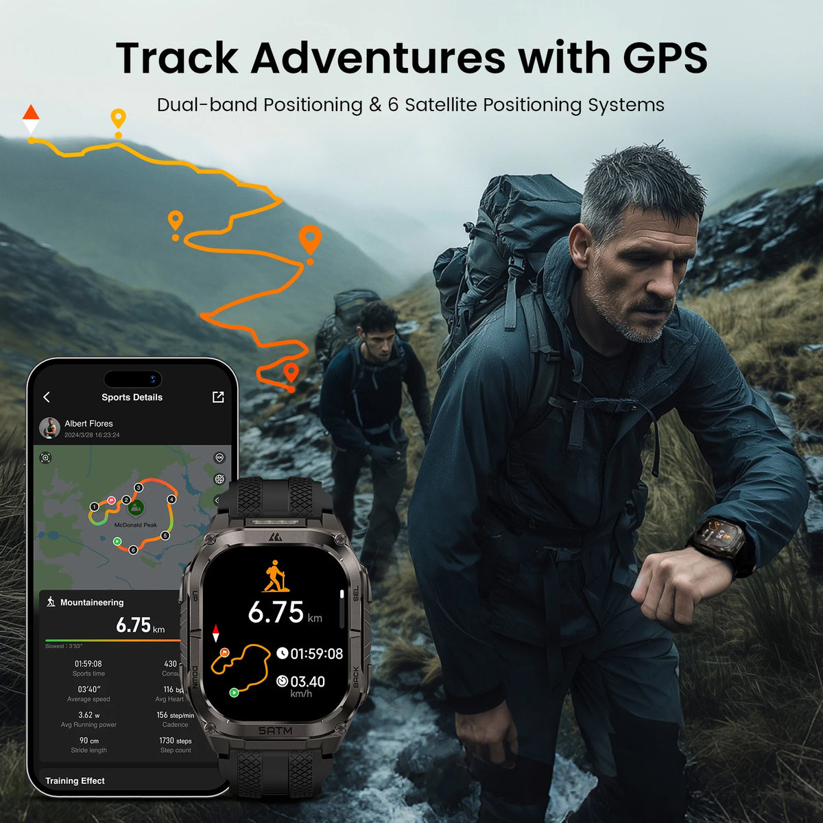 Kospet Tank M4C Rugged GPS Watch For Men 15 Day Battery