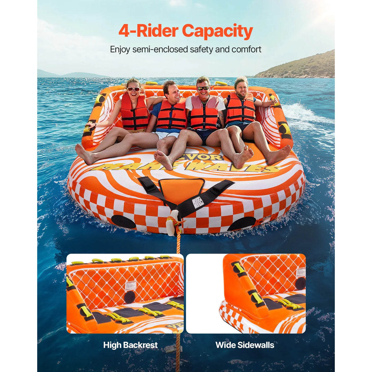 SucceBuy Inflatable Towable Tube For Boating Water Sports Adventures