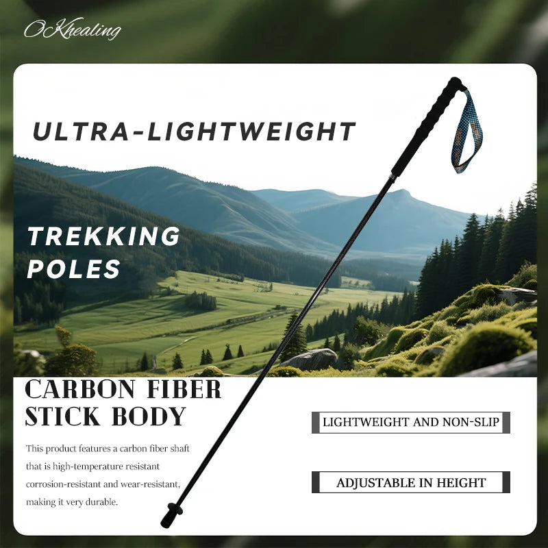 OKHEALING Carbon Fiber Collapsible Trekking Poles For Hiking