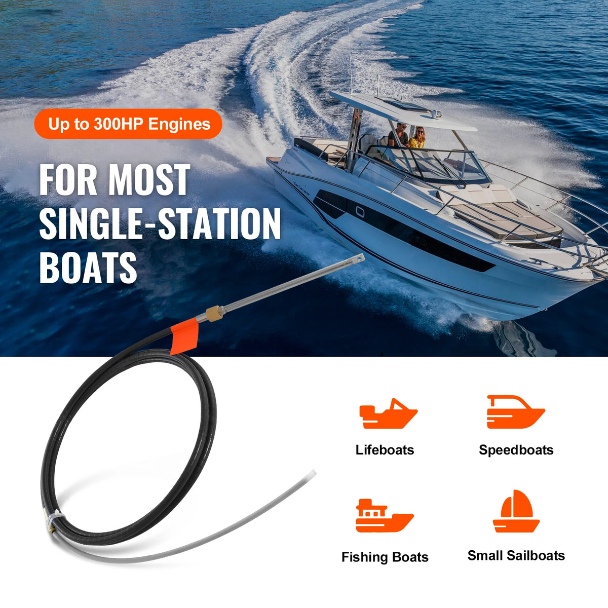 SucceBuy Universal Outboard Marine Rotary Steering Cable
