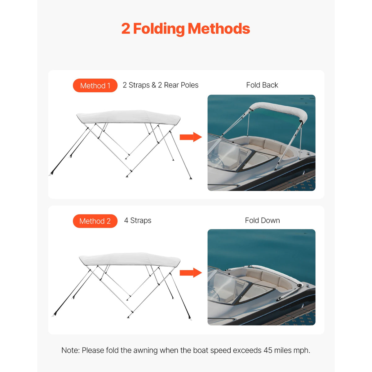 SucceBuy 4 Bow Boat Bimini Top With Aluminum Frame