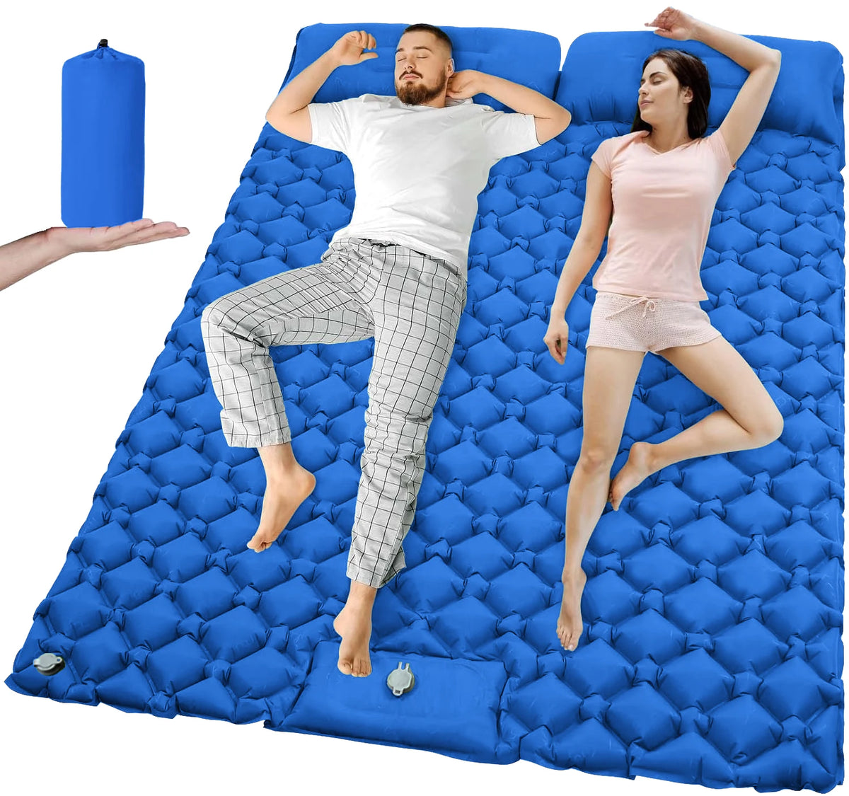 Outdoor Camping Double Inflatable Mattress With Built In Pump