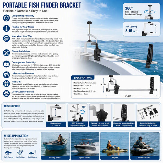 Universal Rotatable Fishfinder Transducer Mount for Kayaks and Boats