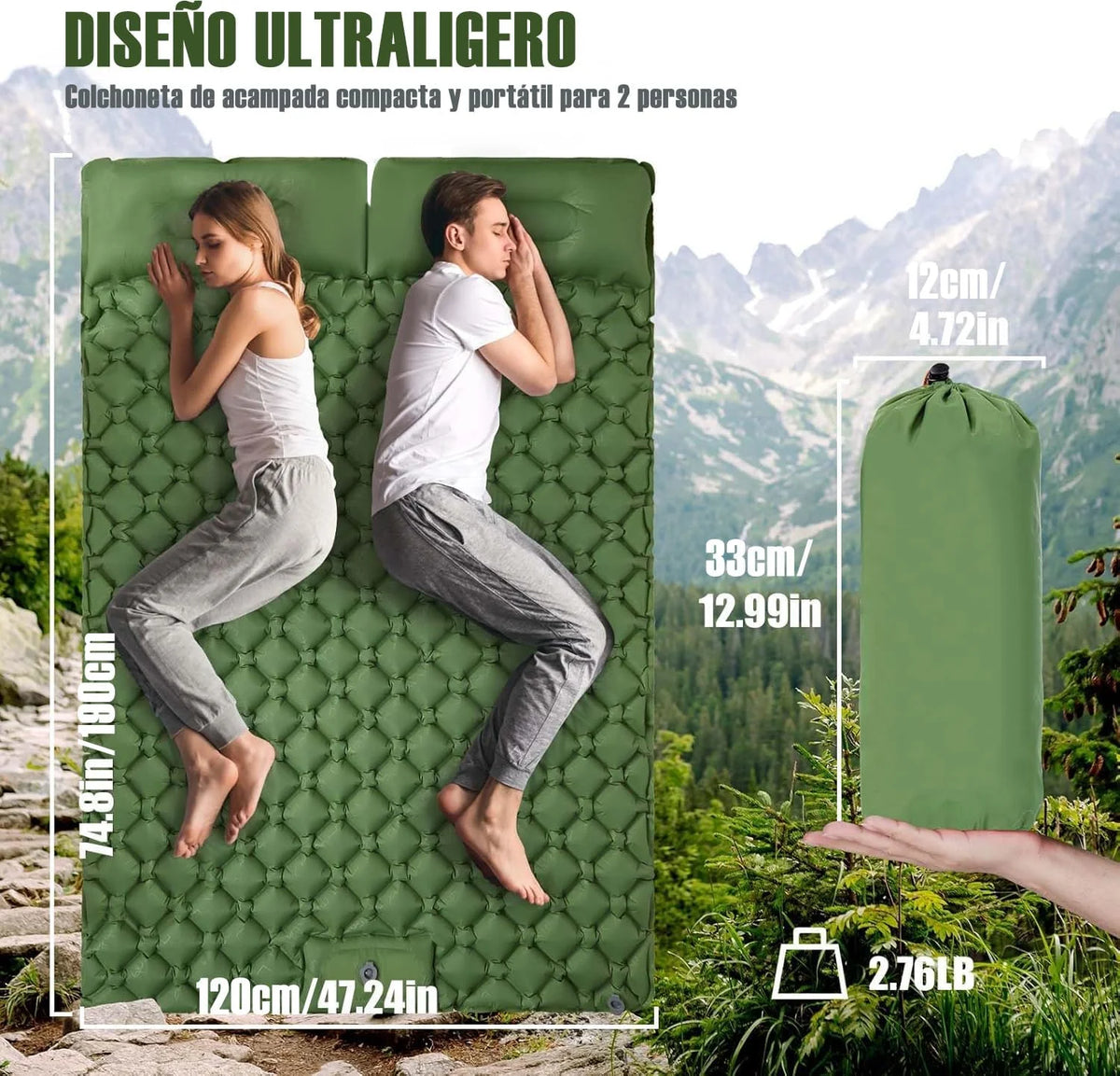 Outdoor Camping Double Inflatable Mattress With Built In Pump