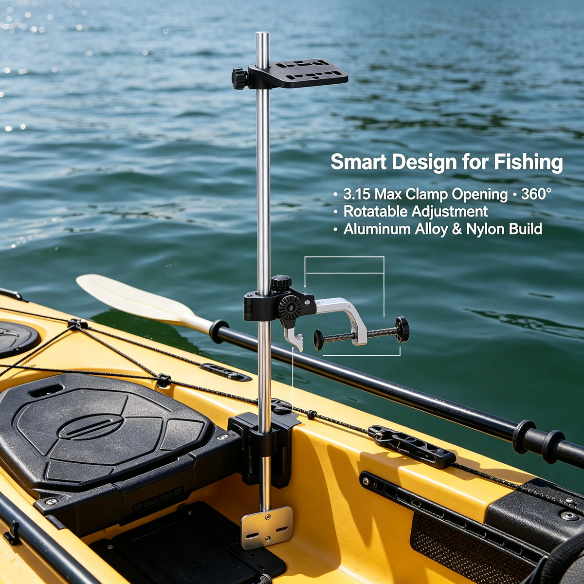 Universal Rotatable Fishfinder Transducer Mount for Kayaks and Boats