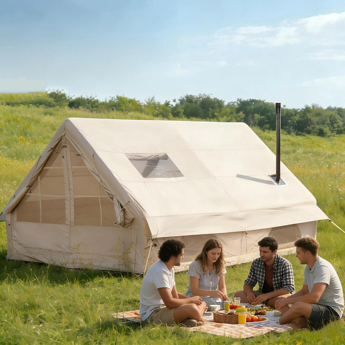 Pakicetus Inflatable Camping Tent With Stove Space And Roof Window