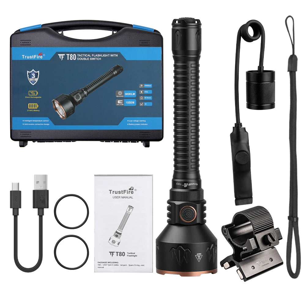 TrustFire T80 Rechargeable Tactical LED Flashlight For Outdoor Use