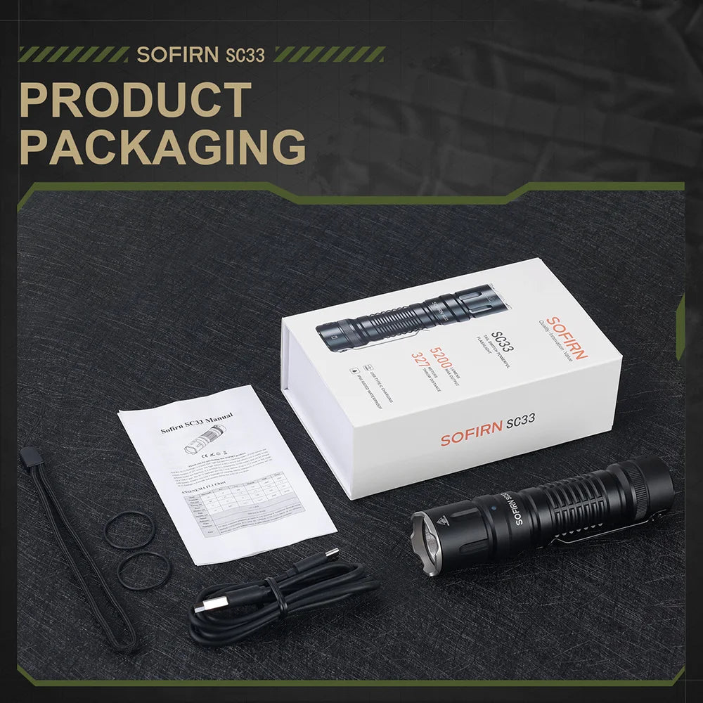Sofirn SC33 XHP70 LED Tactical Rechargeable Outdoor Flashlight
