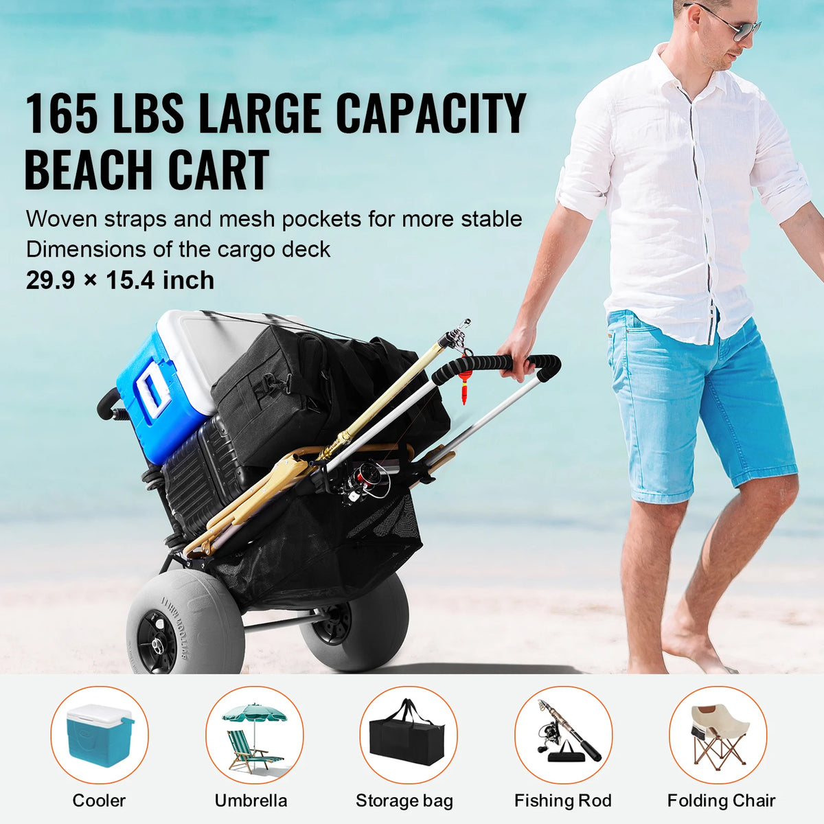 SucceBuy Folding Beach Cart With Balloon Wheels For Sand