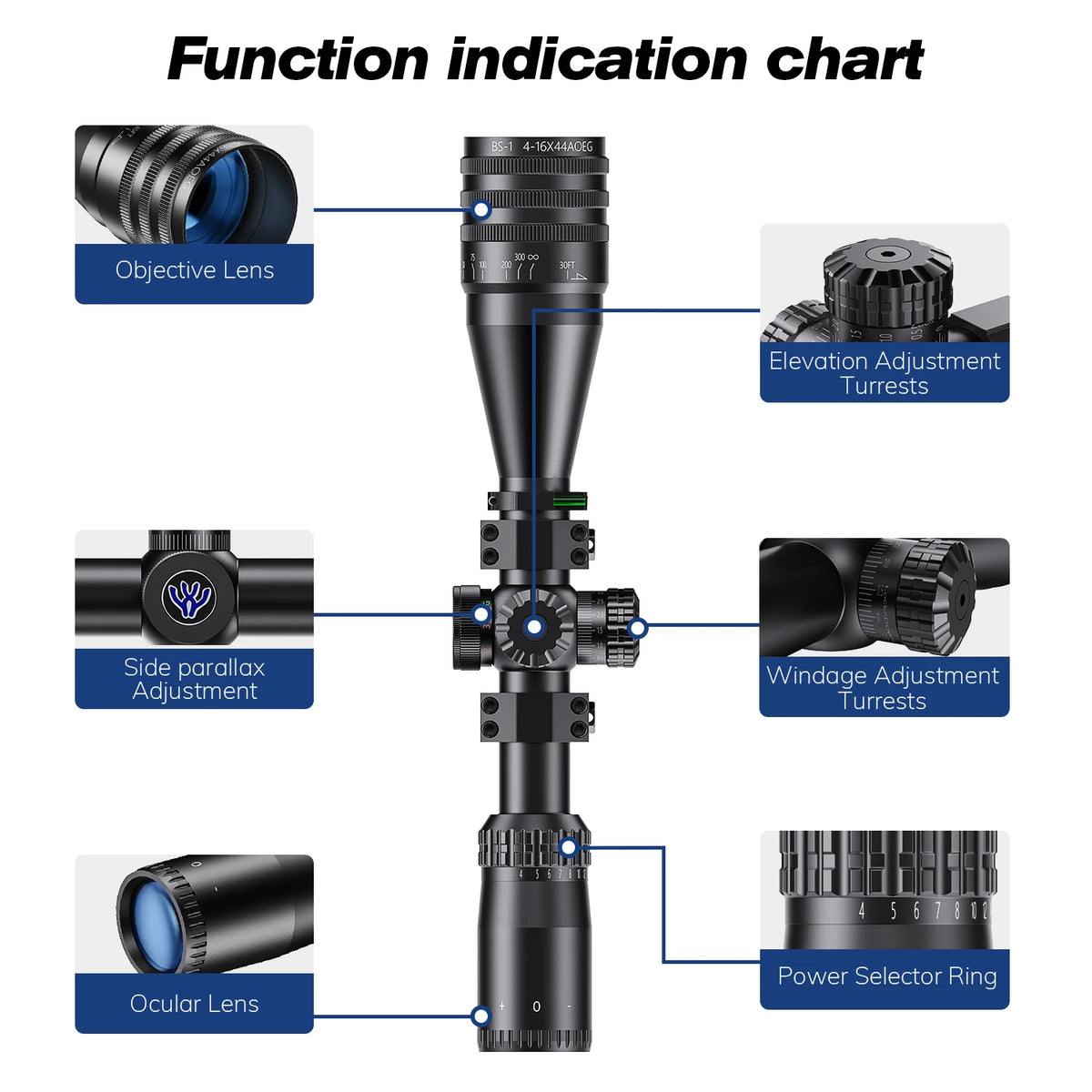 Bestsight 4x16 Tactical Rifle Scope Illuminated Elite Hunter Optics