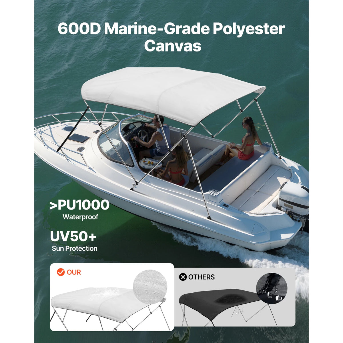 SucceBuy 4 Bow Boat Bimini Top With Aluminum Frame